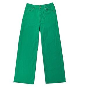 H&M Divided Kelly Green Wide Leg High Waisted Jeans Size 8